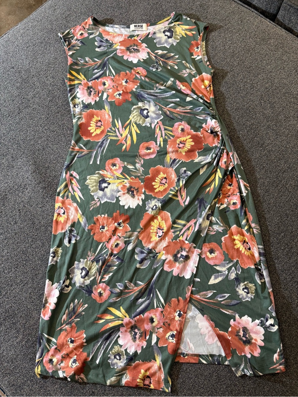 Verse Olive Floral Sleeveless faux Wrap Dress
